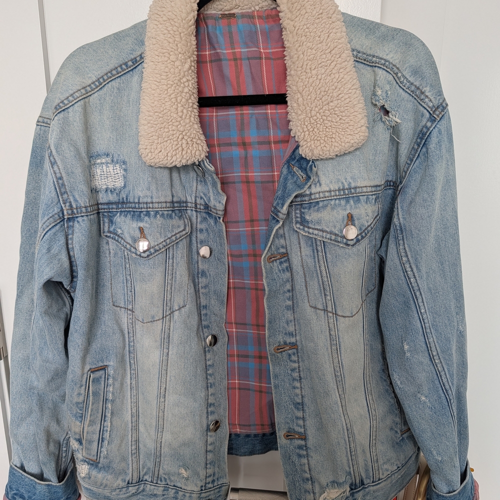 Free People Plaid Jacket with Sherpa Lining